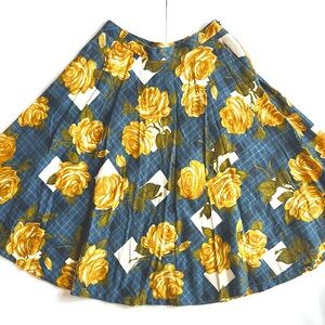 Anthropologie Odille A-line Floral‎ Flare Midi Skirt Linen Rayon Cotton Size 2